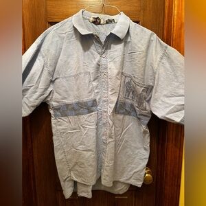 VINTAGE Light Blue Denim Button-Up Shirt with Chest Patch Detail